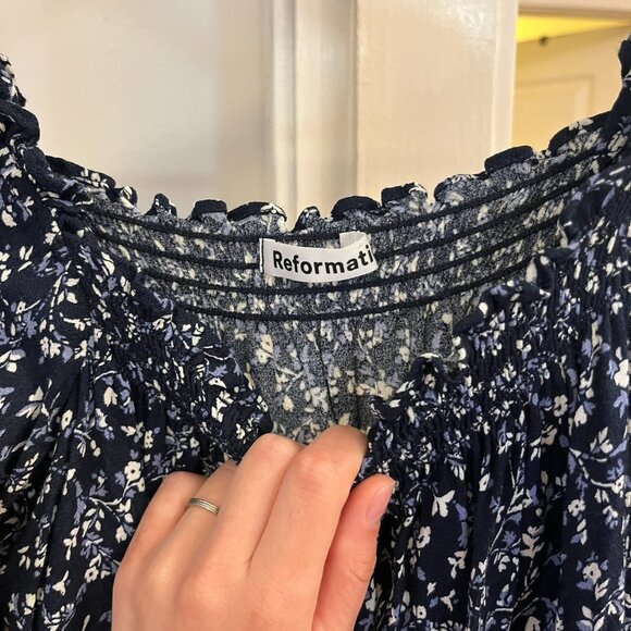 Reformation Hudsen Blue Mini Long Sleeve Floral Dress - Picture 6 of 9